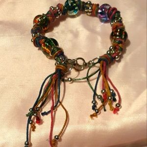 Waxed thread lampwork, silver beads bracelets